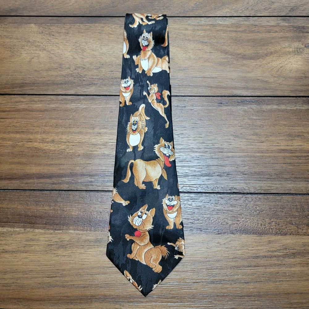 Marco Polo Orange Cat Black Neck Tie
